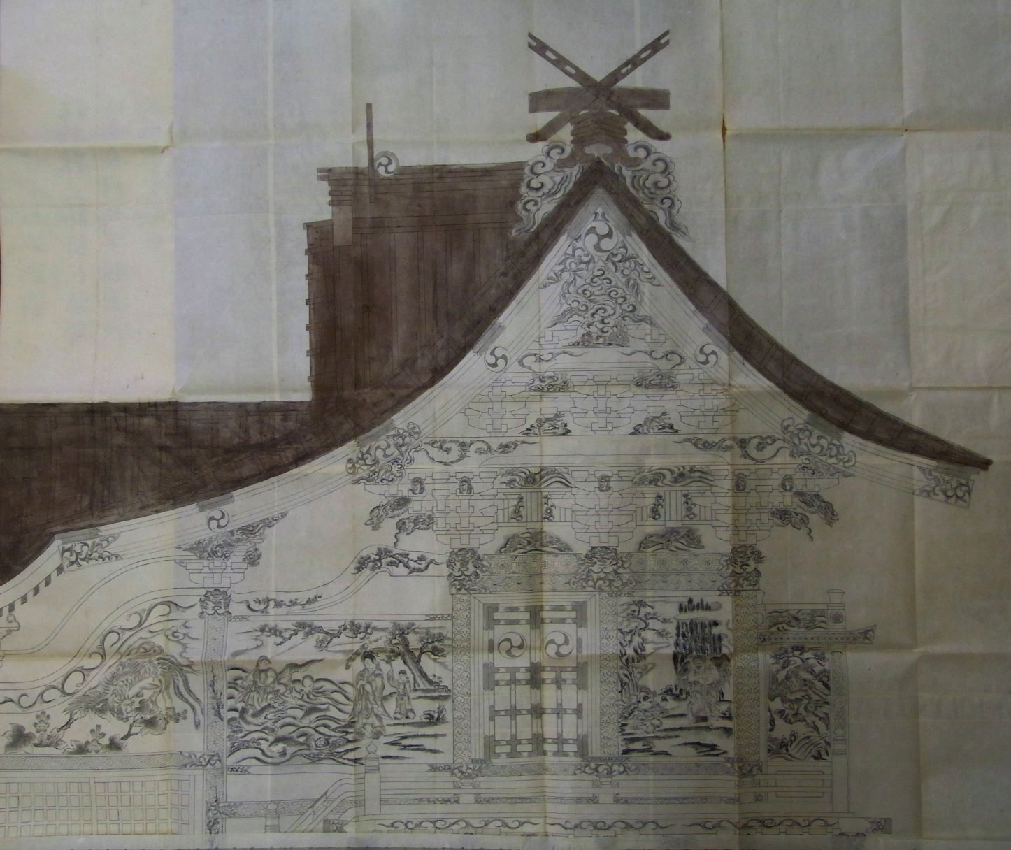 群馬県上野国邑楽郡伊奈良村大字板倉村郷社雷電神社本社御供廊下拝殿側面縮図（A0384A0G 2298）の画像