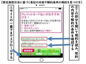 特定商取引法に基づく表記の内容や解約条件の規約の見つけ方の画像