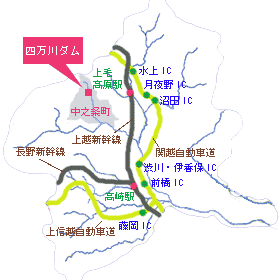 四万川ダムの位置図 四万川ダムの位置図画像