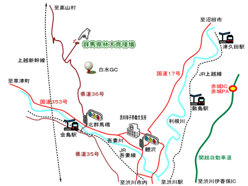 林木育種場の交通案内の図 林木育種場の交通案内の図