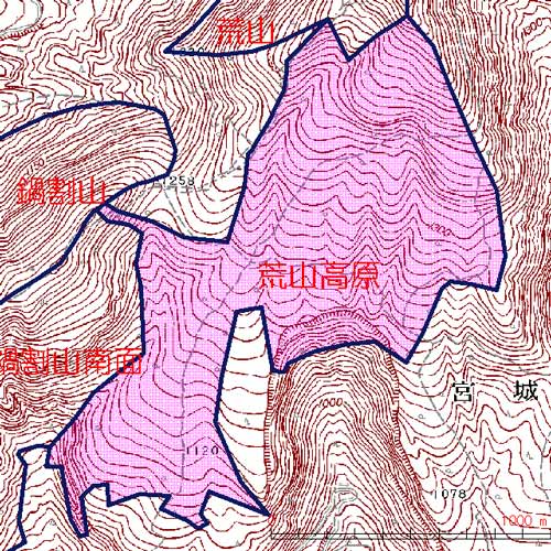 荒山高原位置図　荒山（赤城山）南面の自然草原を中心とした地域　前橋市