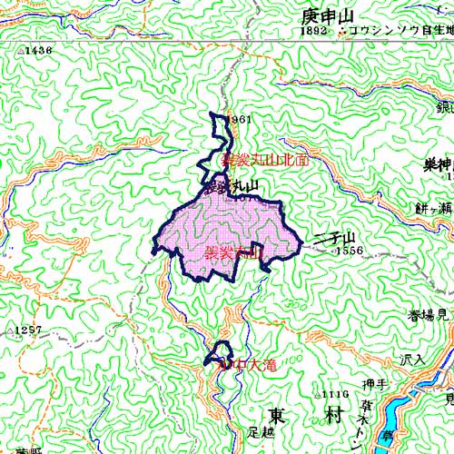 袈裟丸山位置図　みどり市前袈裟丸山及び後袈裟丸山の南面を中心とした地域