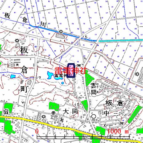 雷電神社位置図　板倉町雷電神社境内の一部及び隣接する山林地域