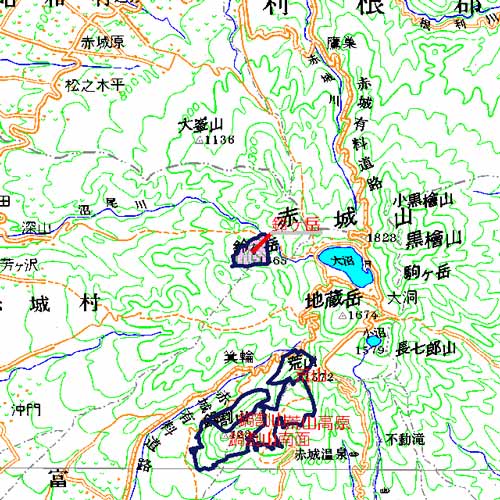 鈴ヶ岳広域図　赤城山の外輪山である鈴ヶ岳を中心とした地域　前橋市・渋川市