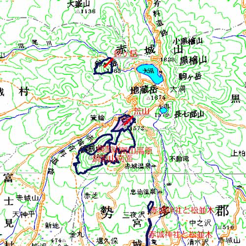 荒山広域図　赤城山の外輪山である荒山を中心とした地域　前橋市