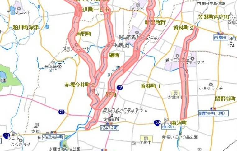 伊勢崎市内砂防指定地位置図画像