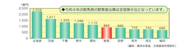 農業産出額(野菜)の全国順位(令和4年)画像