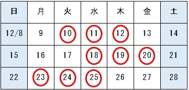 【運行日】12月10日、11日、12日、18日、19日、20日、23日、24日、25日」お知らせ画像 【運行日】12月10日、11日、12日、18日、19日、20日、23日、24日、25日」お知らせ画像