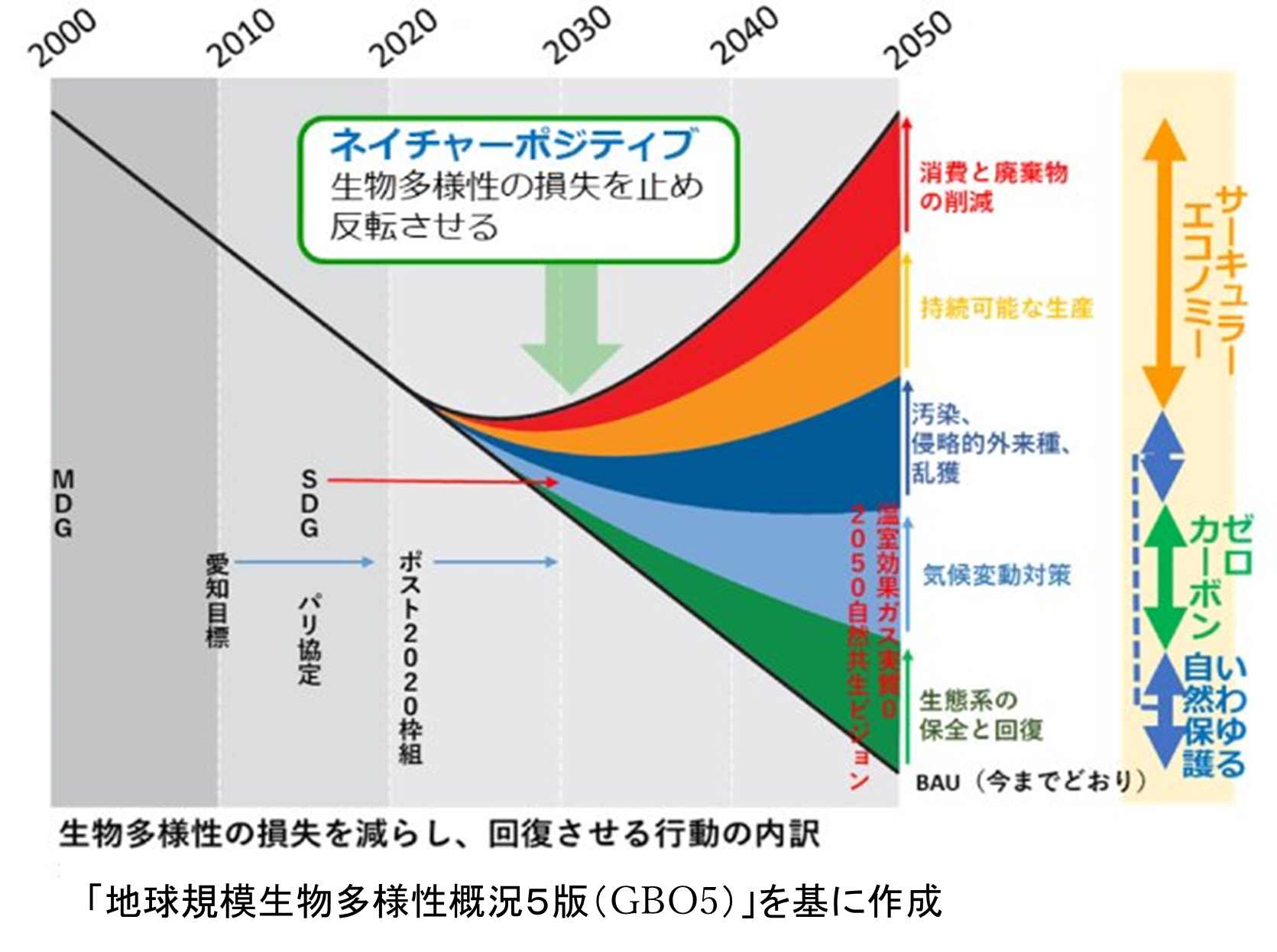 生物多様性の損失を減らし、回復させる行動の内訳