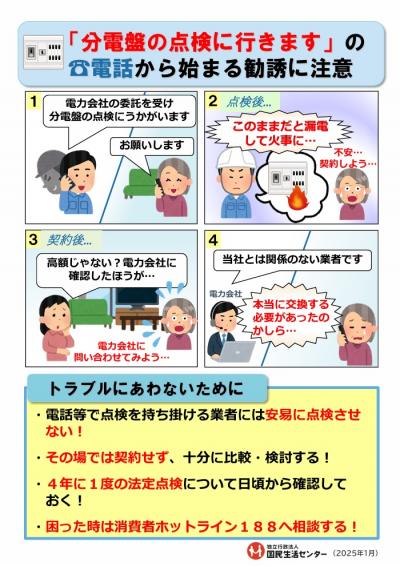 分電盤の点検商法に係る注意喚起チラシの画像