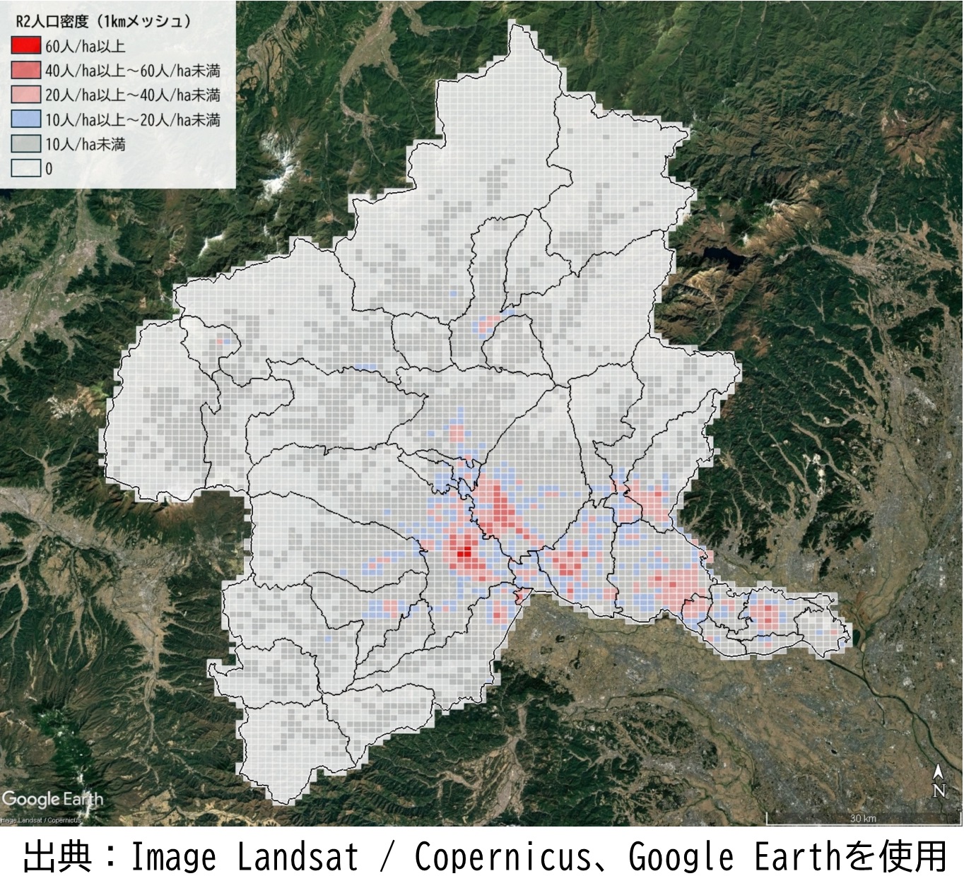 R2人口密度（1kmメッシュ）