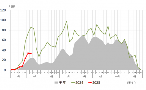 藤岡市本郷での誘殺数を表したグラフの画像