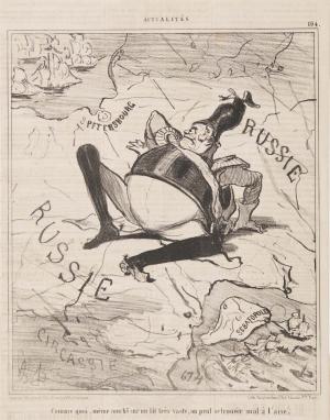 オノレ・ドーミエ 「 できごと」 No.104  なぜゆえ に人は、大きなベッドの上に横たわっていても、窮屈に感じてしまうのだろう1854年の画像