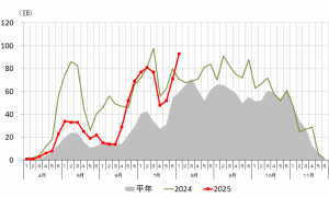 藤岡市におけるトラップ調査結果を表したグラフ画像