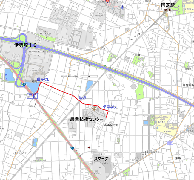 本所地図（伊勢崎インターチェンジ、国定駅、スマーク）画像