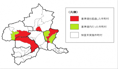 ツキノワグマを検査した市町村と基準超過した市町村