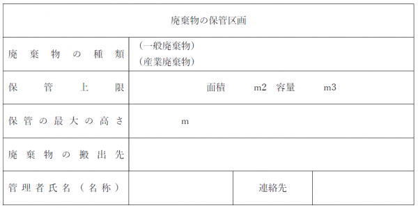 様式第二号(第四条及び第六条関係) 廃棄物の保管区画である旨の掲示板の画像