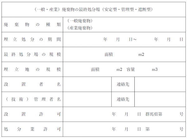 様式第五号(第八条関係) 一般廃棄物又は産業廃棄物の最終処分場である旨の掲示板の画像