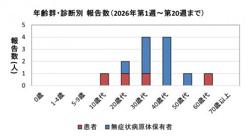 年齢群・診断別報告数(2021年)グラフ画像 腸管出血性大腸菌感染症 年齢群別 診断別報告数画像