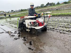 マーカーに沿って慎重に運転している様子の写真