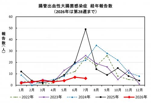 腸管出血性大腸菌感染症 経年報告数画像