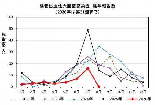 腸管出血性大腸菌感染症 経年報告数画像