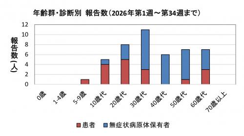 年齢群・診断別報告数(2021年)グラフ画像 腸管出血性大腸菌感染症 年齢群別 診断別報告数画像