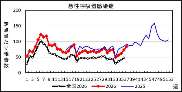 急性呼吸器感染症 患者報告推移の画像