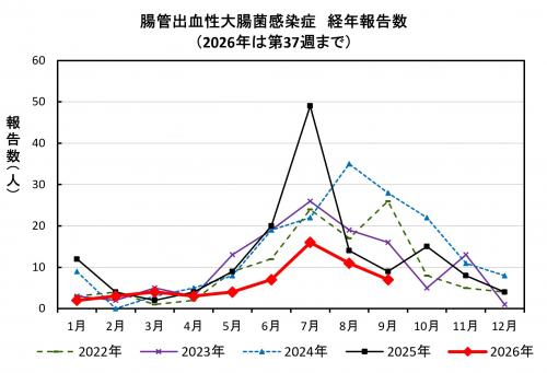 腸管出血性大腸菌感染症 経年報告数画像