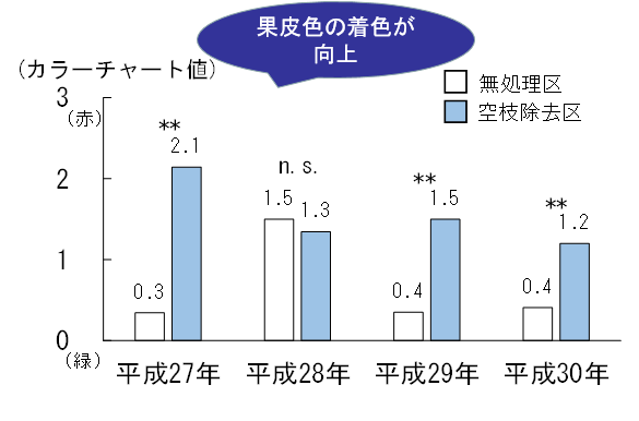 空枝除去が果皮色に及ぼす影響グラフ画像