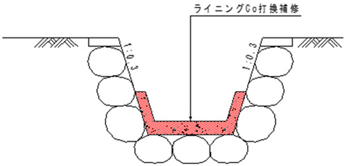 道路に隣接していない水路の標準横断図　ライニングCo打換補修の画像