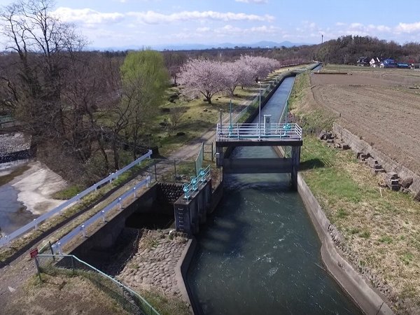 県営かんがい排水事業により改修された制水門と余水吐門の写真