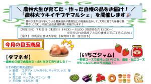 7月9日開催予定の農林大ツキイチプチマルシェのチラシ画像です